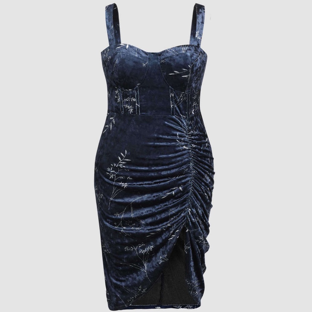 Cider Velvet Ruched Cami Bodycon Midi Dress 4XL